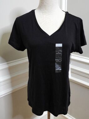 New Liz Claiborne Black Short Sleeve V-Neck Shirt